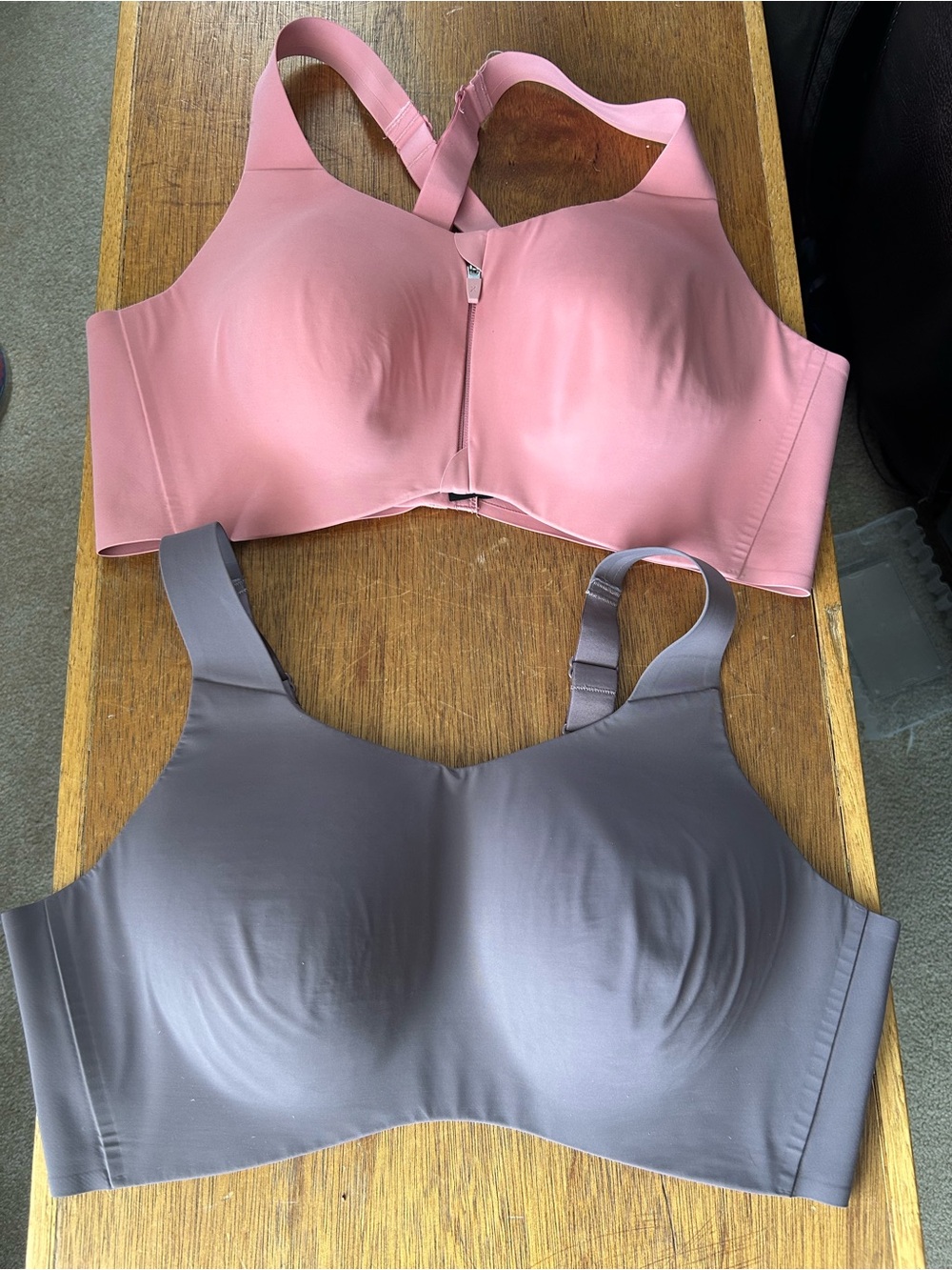 knix Catalyst Sports Bras Wireless Pink front zip &Purple Seamless Bra